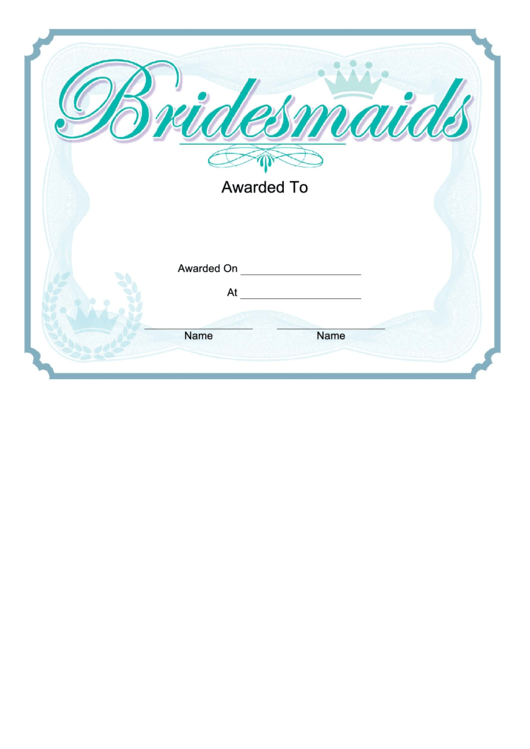 Bridesmaids Certificate Template Printable pdf