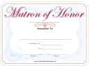 Matron Of Honour Certificate Template
