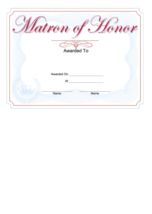 Matron Of Honour Certificate Template Printable pdf