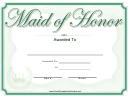 Maid Of Honor Certificate Template