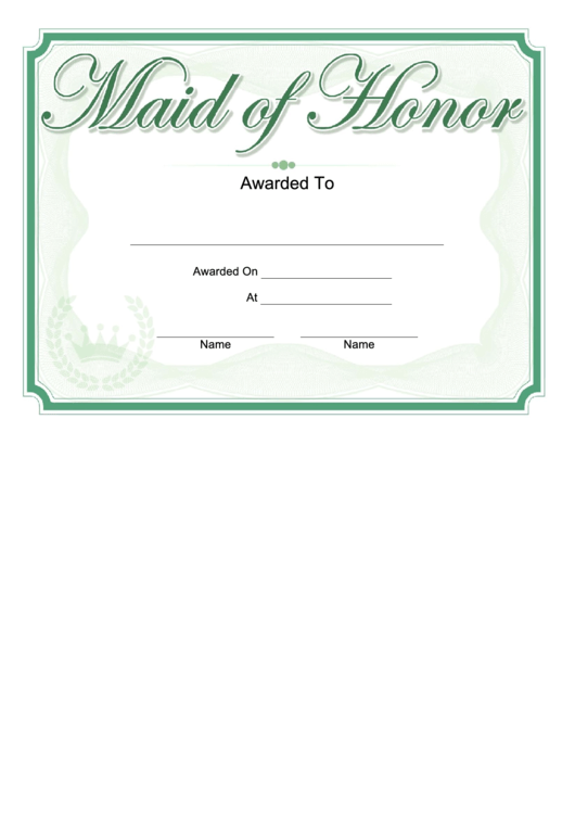 Maid Of Honor Certificate Template Printable pdf
