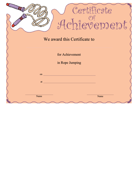 Rope Jumping Certificate Of Achievement Template Printable pdf