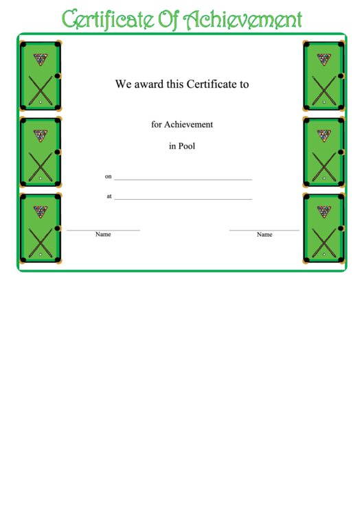 Pool Certificate Of Achievement Template Printable pdf