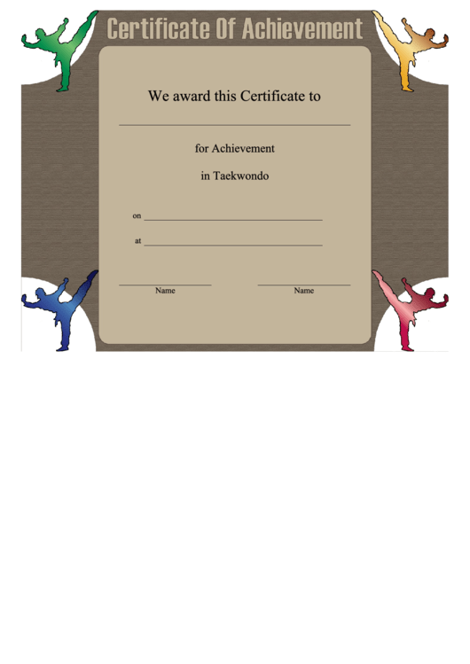 Taekwondo Certificate Of Achievement Template