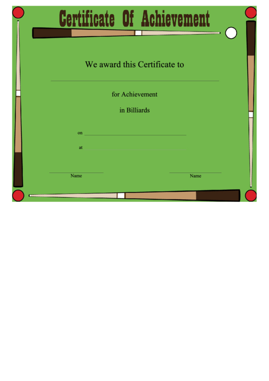 Billiards Certificate Of Achievement Template Printable pdf