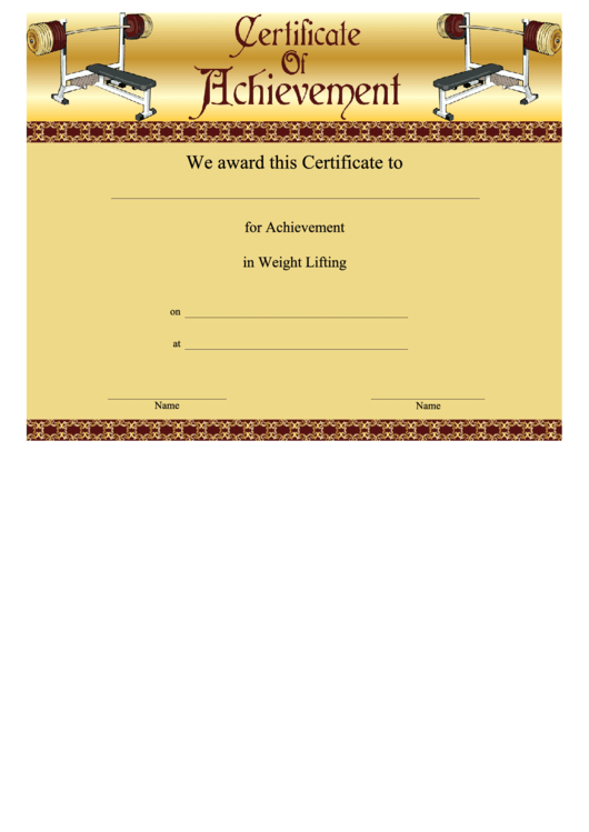 Weight Lifting Certificate Of Achievement Template Printable pdf