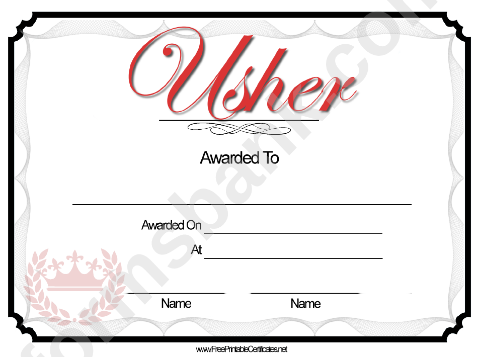 Usher Certificate Template