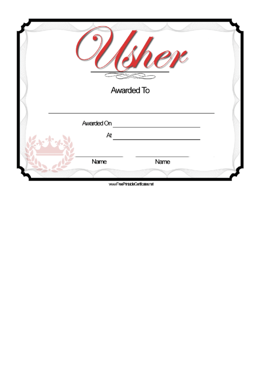 Usher Certificate Template Printable pdf