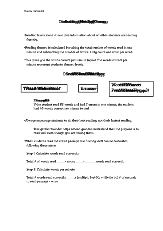 Calculating Reading Fluency Printable pdf