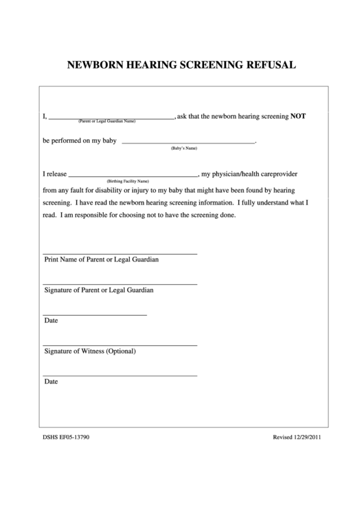 Hearing Screening Referral Form Printable pdf