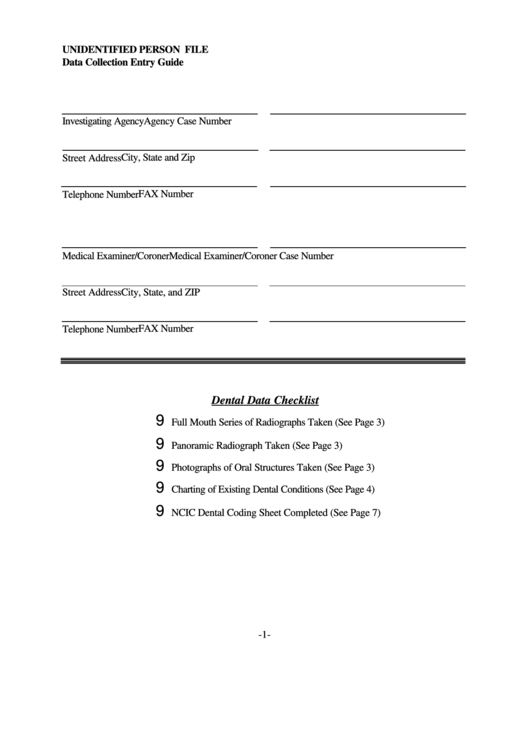 Unidentified Person File Data Collection Entry Guide Printable pdf