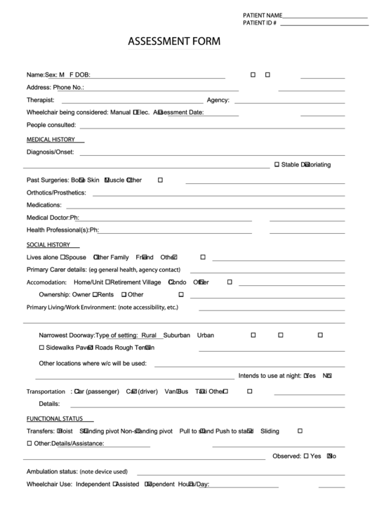 Assessment Form Printable pdf