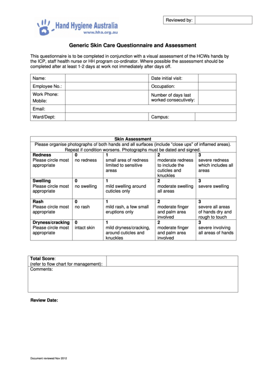 Generic Skin Care Questionnaire And Assessment Printable pdf