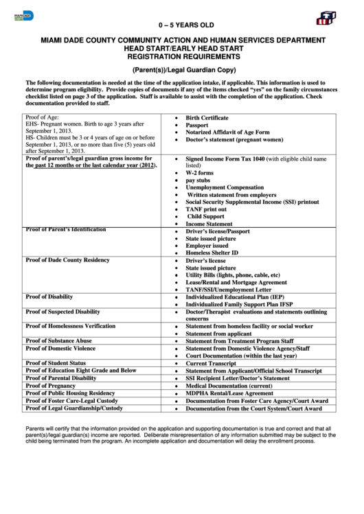 Application Miami-Dade Community Action And Human Services Department Head Start / Early Head Start Family Information Printable pdf