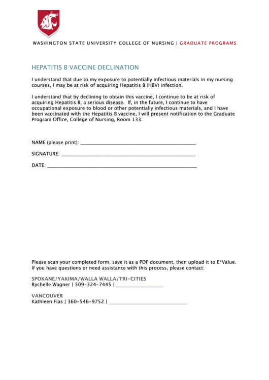 Hepatitis B Vaccine Declination