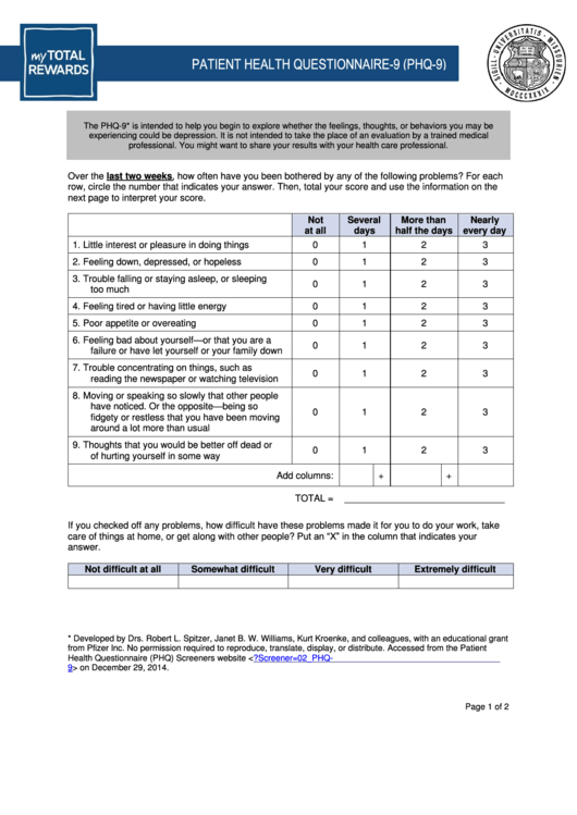 Top 15 Phq9 Form Templates free to download in PDF format