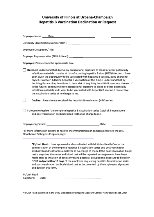 Champaign Hepatitis B Vaccination Declination Or Request Form