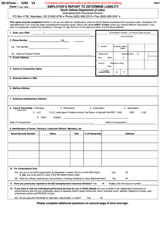 Fillable Form 0762 - Employer