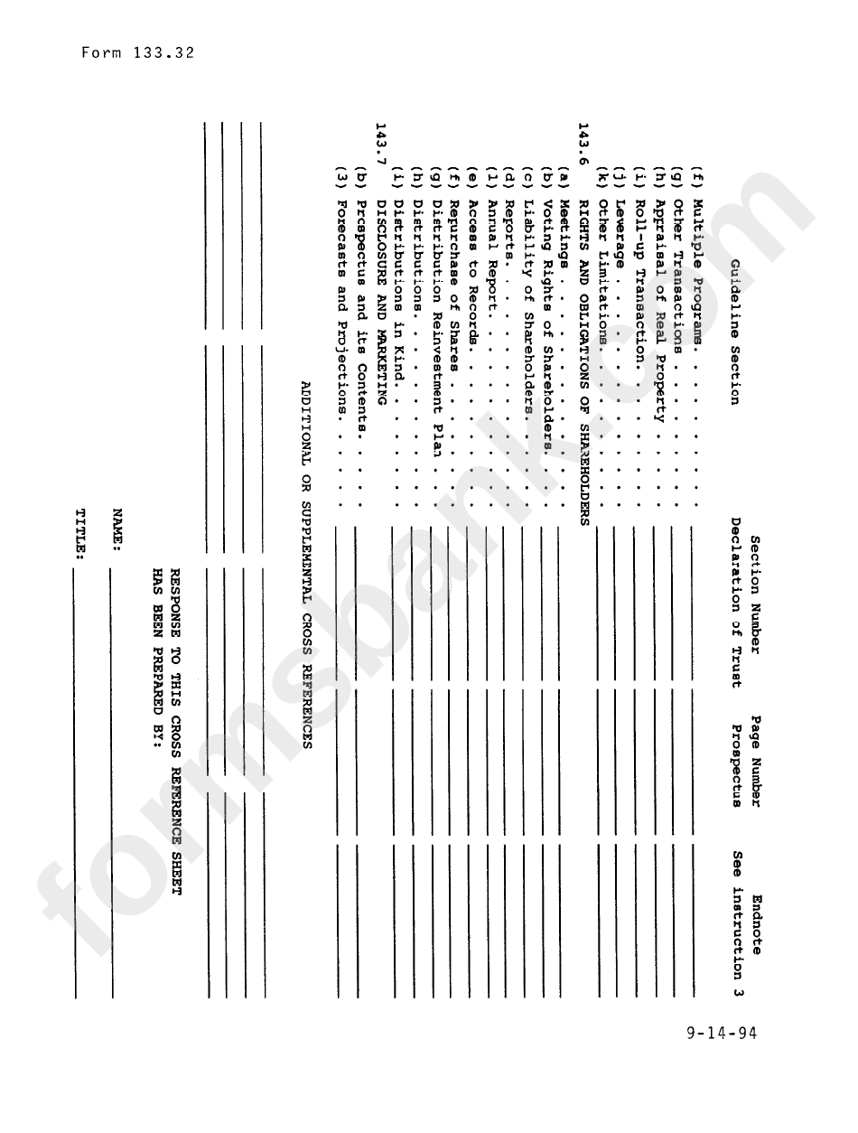 Form 133.22 - Reit Guidelines Cross Reference Sheet - 1994