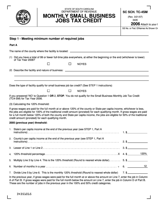 Monthly Small Business Jobs Tax Credit Form - 2006 Printable pdf