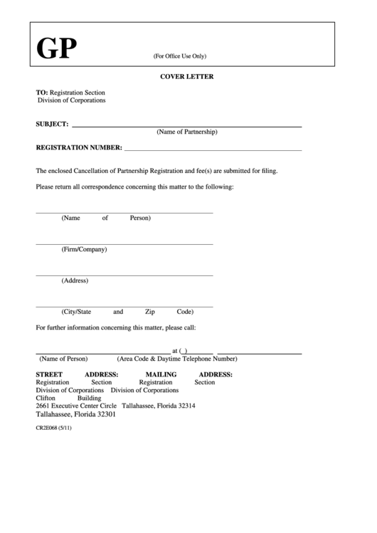 Fillable Form Cr2e068 - Cancellation Of Partnership Registration Printable pdf