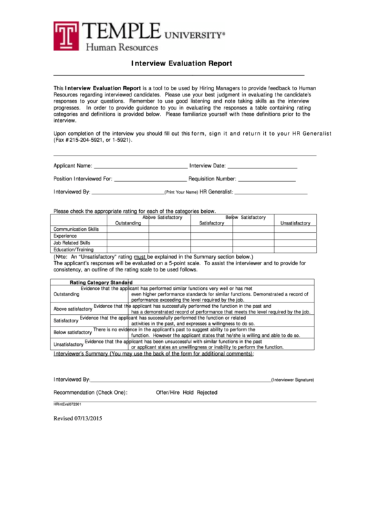 Interview Evaluation Report Form