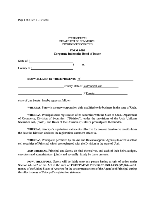 Form 4-5bi - Corporate Indemnity Bond Of Issuer - 1998 Printable pdf