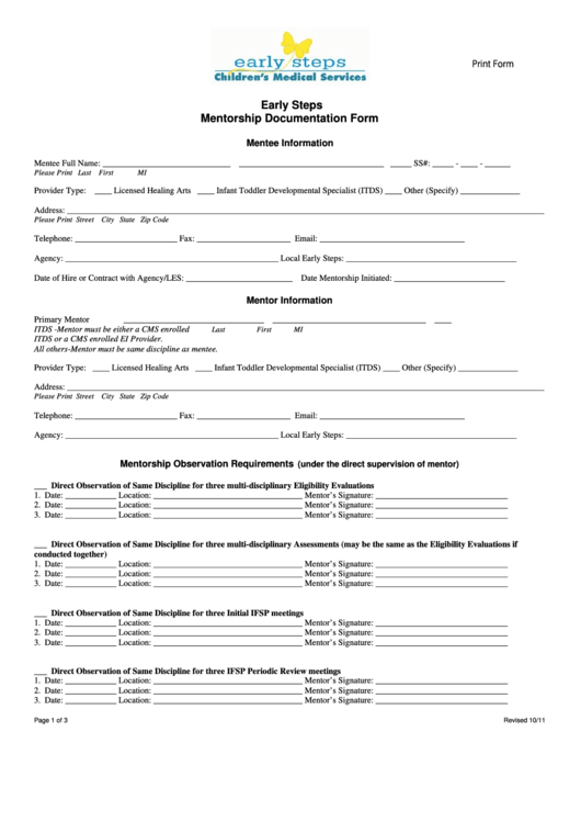 Fillable Mentorship Documentation Form Printable pdf