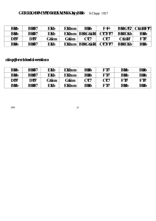 Girl Of My Dreams (Key Bb) Chord Chart Printable pdf