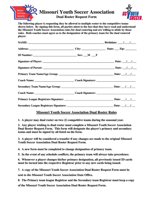 Dual Roster Request Form Printable pdf