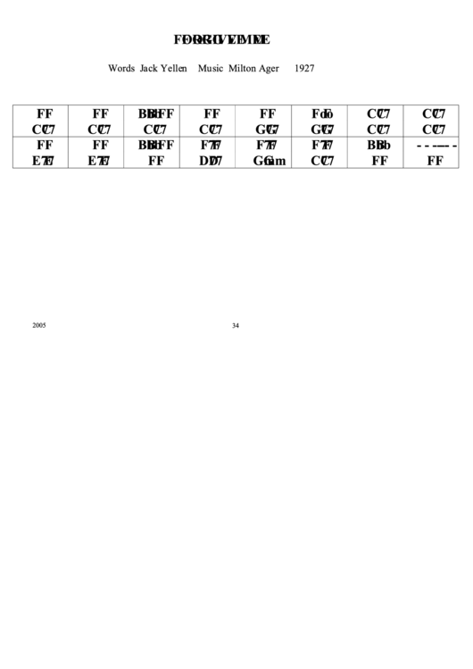Jazz Chord Chart - Forgive Me Printable pdf