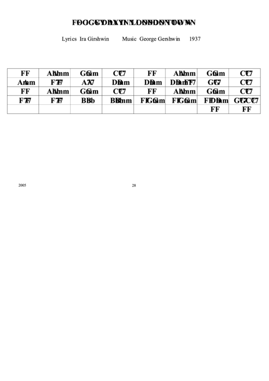 Foggy Day In London Town Chord Chart Printable pdf