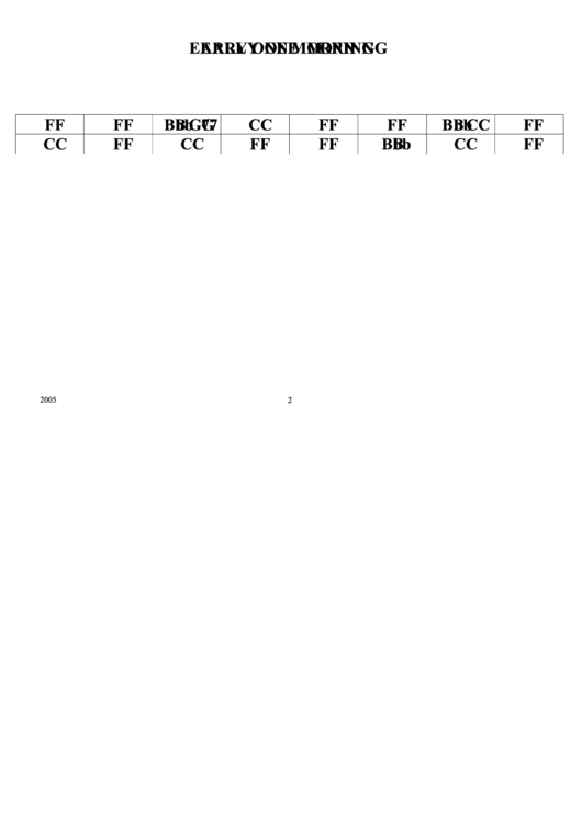 Jazz Chord Chart - Early One Morning Printable pdf