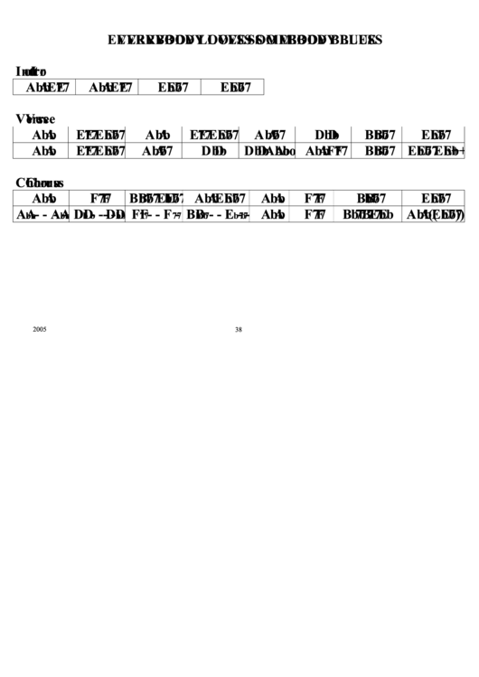 Everybody Loves Somebody Blues Chord Chart Printable pdf