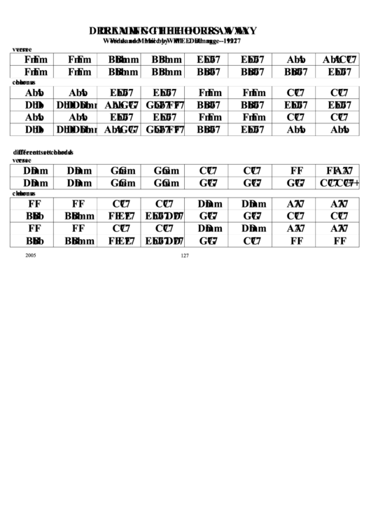Dreaming The Hours Away Chord Chart Printable pdf