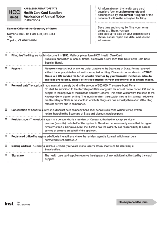 Form Hcc 90-01 - Health Care Card Suppliers Application Form Of Annual Notice Printable pdf