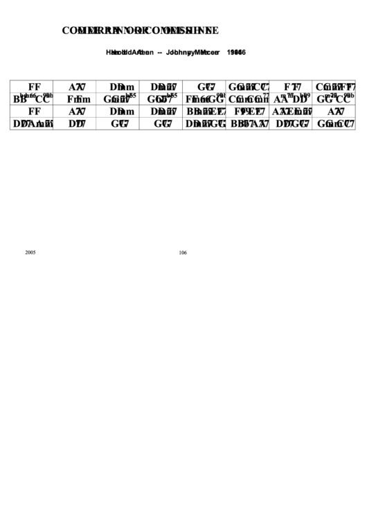 Harold Arlen - Come Rain Or Come Shine Chord Chart Printable pdf