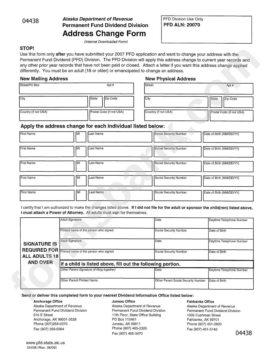 Form 04438 - Adress Change Form - State Of Alaska