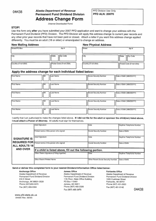 Form 04438 - Adress Change Form - State Of Alaska Printable pdf