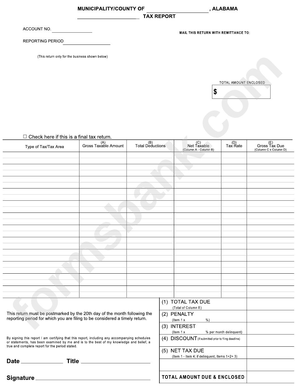 Alabama Tax Report Form