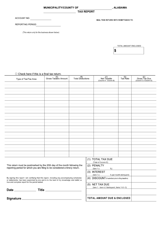 Alabama Tax Report Form Printable pdf