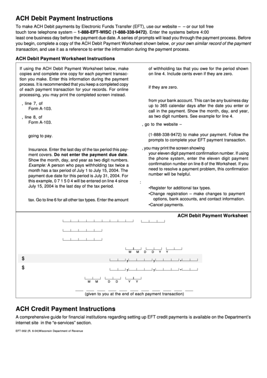 Ach Debit Payment Worksheet Printable pdf