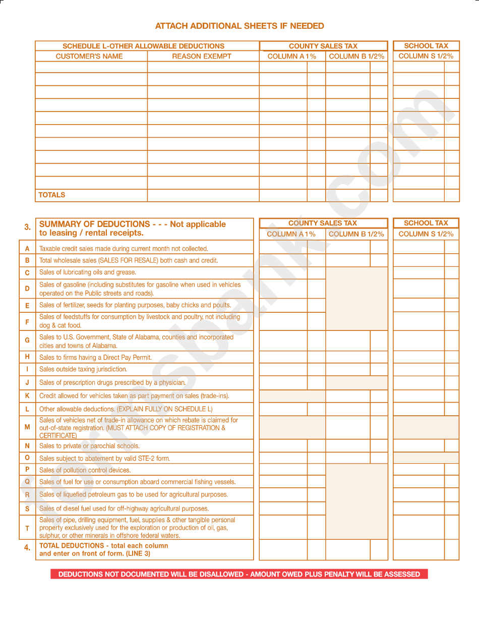 Sales, Lease And/or Use Tax Report Form - Mobile County, Alabama