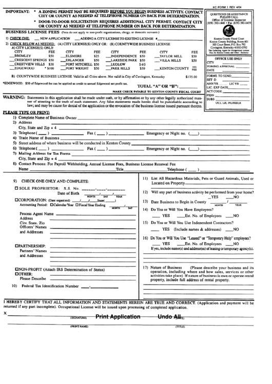 Fillable Kc Form 1 - License Application Form - State Of Kentucky Printable pdf