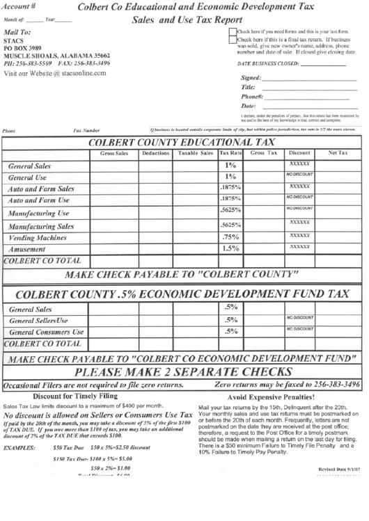 Colbert Co Educational And Economic Developement Tax, Sales And Use Tax Report Form - Colbert County, Alabama Printable pdf