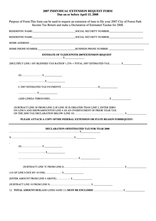 2007 Individual Extension Request Form Printable pdf