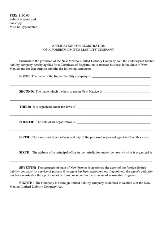 Form Nmscc-Cd F-Llc - Application For Registration Of A Foreign Limited Liability Company - 1997 Printable pdf