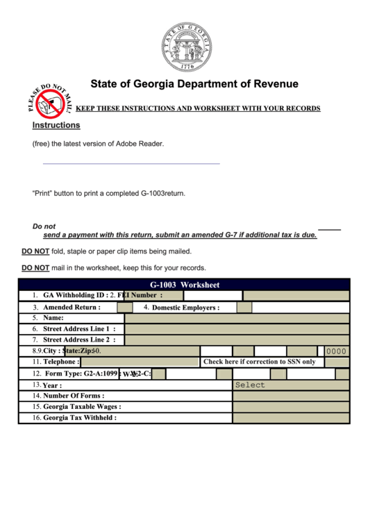Fillable Form G-1003 - Income Statement Return Printable pdf