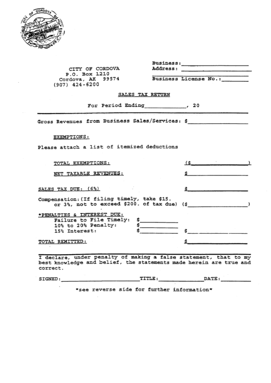 Sales Tax Return Form Printable pdf
