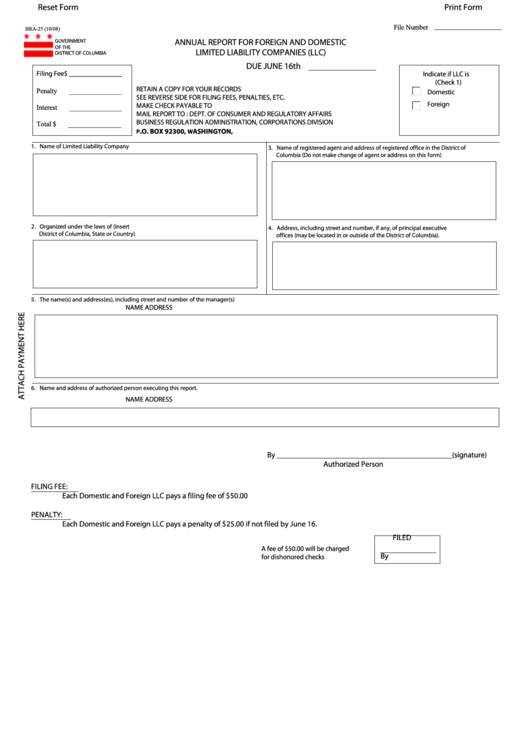 Fillable Form Bra-25 - Annual Report For Foreign And Domestic Limited Liability Companies (Llc) Printable pdf